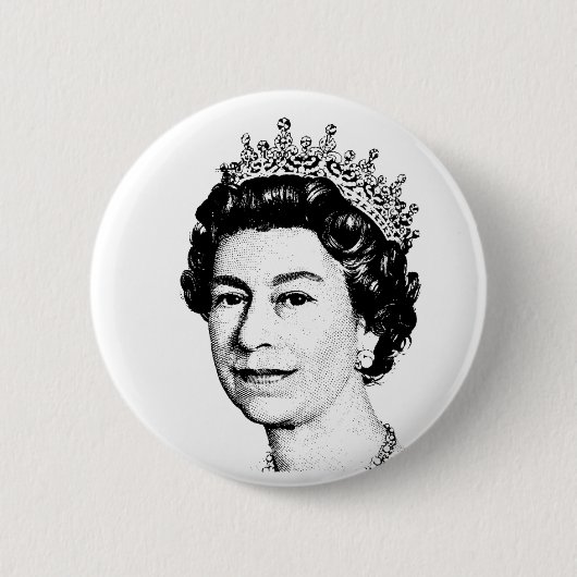 QUEEN ELIZABETH PIN BACK BADGE RONDE BUTTON 5,7 CM (Voorkant)