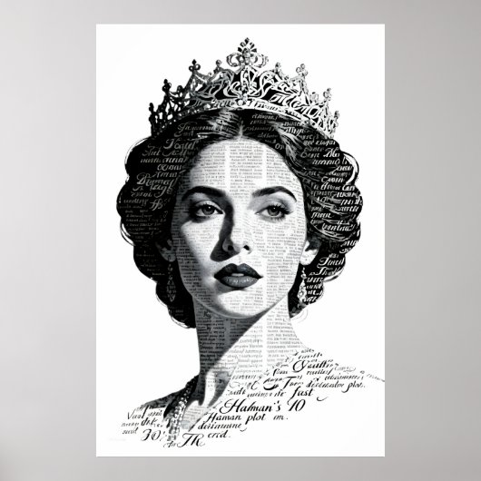 Queen Esther Calligraphy Portrait - Vintage Script Poster (Voorkant)