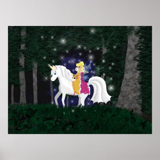 Queen Faery and Unicorn Forest Print (Voorkant)