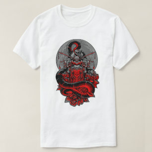 Queen Geisha Dark Empress met bloemen en slangen T-shirt