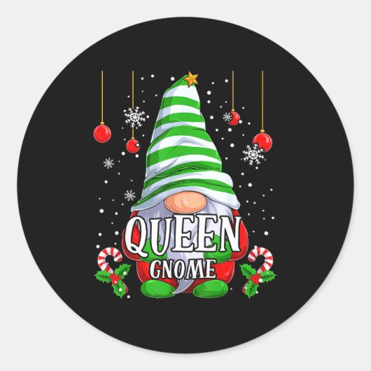 Queen Gnome Christmas Pajamas Matching Family Grou Ronde Sticker (Voorkant)