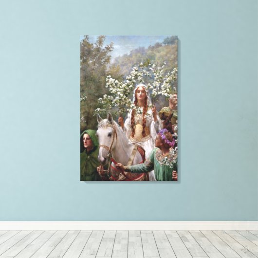 Queen Guinevere's Maying (by John Collier) Canvas Afdruk (Insitu (Houten vloer))