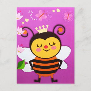 Queen Happy Little Honey Bijen Bloemen Vlinder Feestdagenkaart