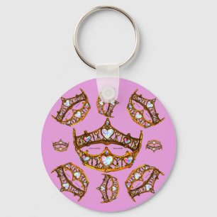 Queen Hearts Gold Crowns Tiaras Pink Lila Sleutelhanger