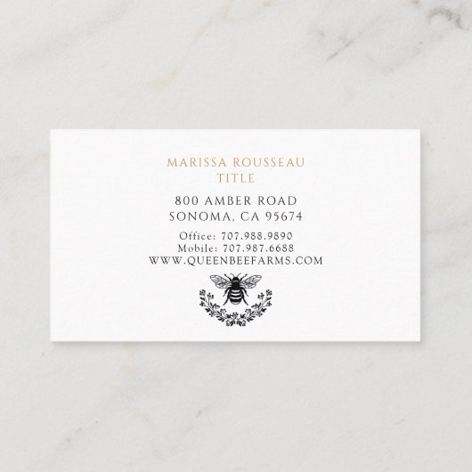 Queen Honey Bee Crown Zwart Wit Goud Apiary Visitekaartje (Achterkant)