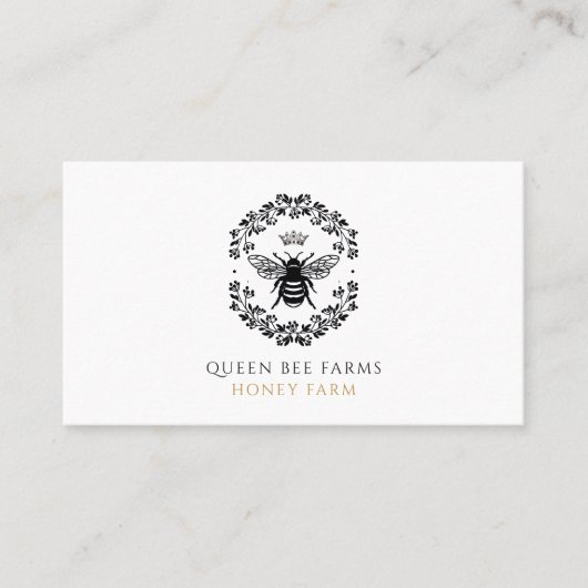 Queen Honey Bee Crown Zwart Wit Goud Apiary Visitekaartje (Voorkant)