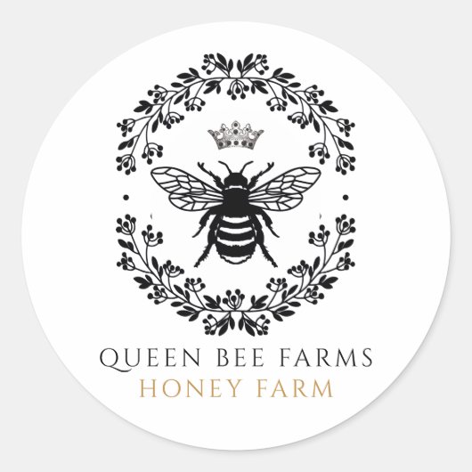 Queen Honey Bee Zwart Wit Goud Product Labels (Voorkant)