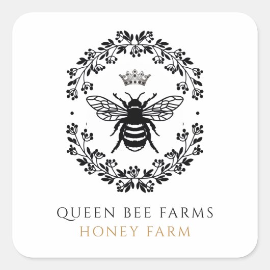 Queen Honey Bee Zwart Wit Goud Product Labels (Voorkant)