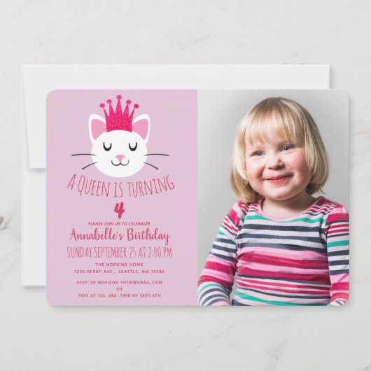 Queen Kat Schattige Meisje Verjaardag Kaart (Voorkant)