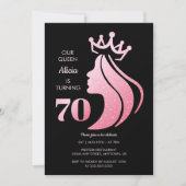 Queen Kroon Roze Glitter Zwart 70e Verjaardag Kaart (Voorkant)