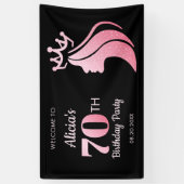 Queen Kroon Roze Glitter Zwart 70e Verjaardag Spandoek (Verticaal)