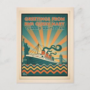 Queen Mary Cunard Lines Retro Briefkaart