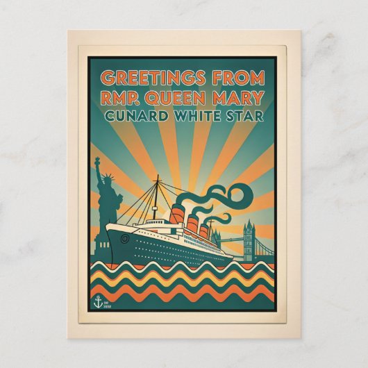 Queen Mary Cunard Lines Retro Briefkaart (Voorkant)