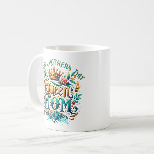 Queen Mom Floral Retro Typografie Koffiemok (Voorkant links)