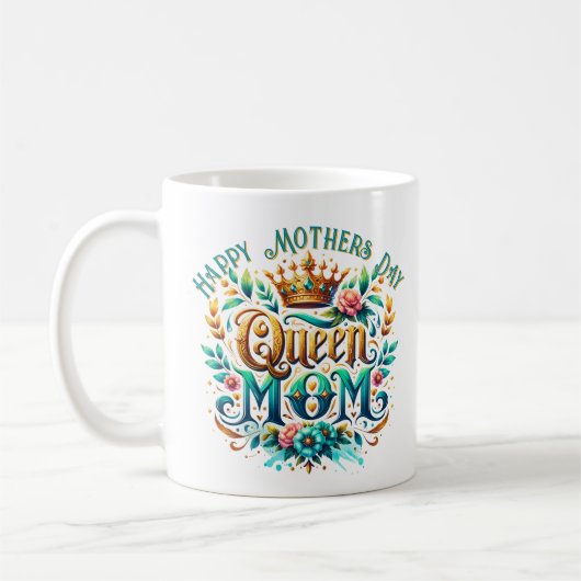 Queen Mom Floral Retro Typografie Koffiemok (Links)