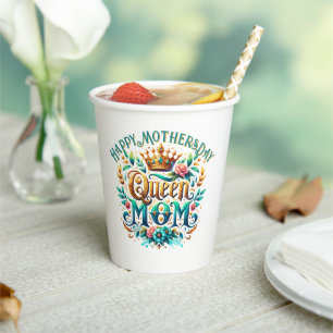 Queen Mom Floral Retro Typografie Papieren Bekers