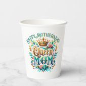 Queen Mom Floral Retro Typografie Papieren Bekers (Achterkant)