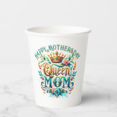 Queen Mom Floral Retro Typografie Papieren Bekers (Voorkant)