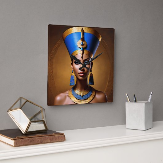 "Queen Nefertiti" Mooie oude Afrikaanse koningin Vierkante Klok (Kantoor)