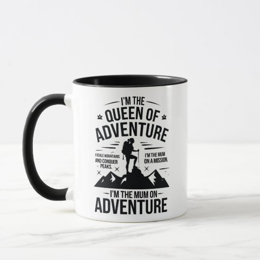 Queen of Adventure Hiking Mum Typography Design Mok (Links)