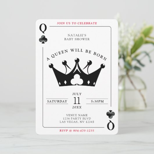 Queen of Clubs Casino Poker Kaart Baby shower (Staand voorkant)