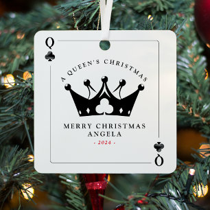 Queen of Clubs Casino Poker Kaart Kerst Metalen Ornament