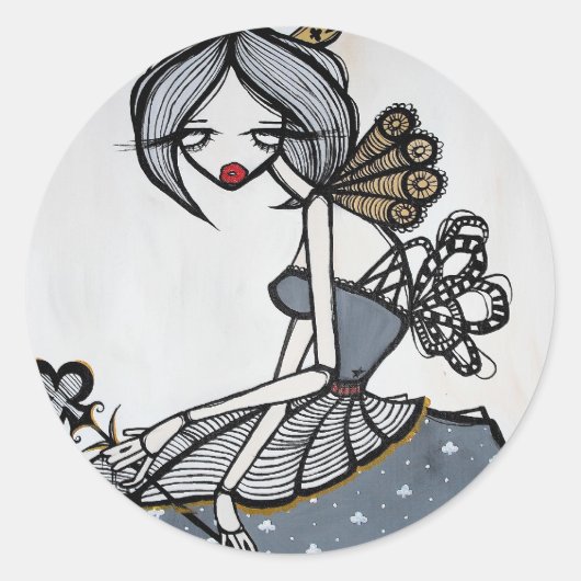 "Queen of Clubs" Round Stickers (Voorkant)