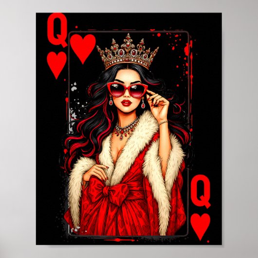 Queen Of Heart Playing Card Love Valentine Outfit Poster (Voorkant)
