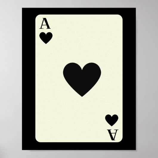 Queen of Heart Zwart Ace Kaart Poster Wall Art (Voorkant)