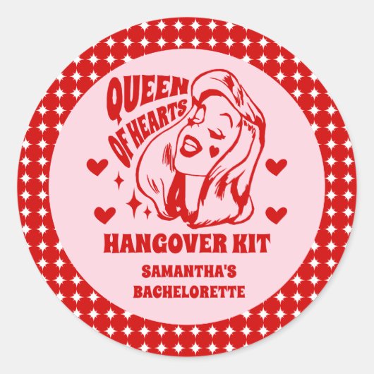 Queen of Hearts Bachelorette Party Hangover Kit Ronde Sticker (Voorkant)