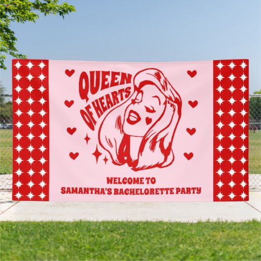 Queen of Hearts Bachelorette Party Welcome Spandoek (Buitenkant)