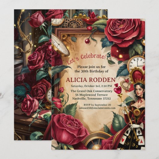 Queen of Hearts Birthday Party  Kaart (Voorkant / Achterkant)