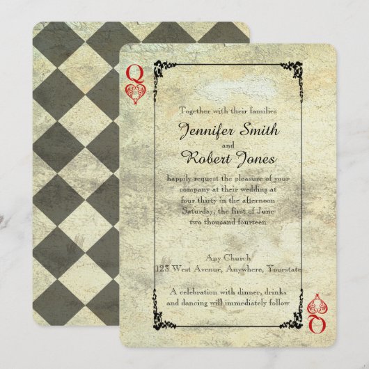 Queen of Hearts bruiloft uitnodiging (Voorkant / Achterkant)