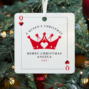 Queen of Hearts Casino Poker Kaart Kerst Metalen Ornament