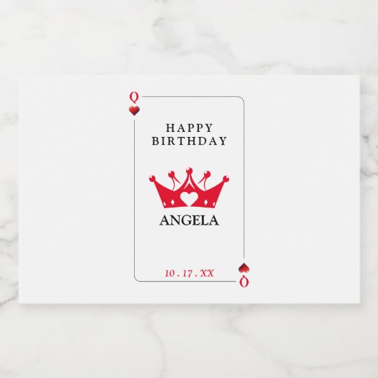 Queen of Hearts Casino Poker Kaart Verjaardag Likeurfles Etiket (Enkel label)