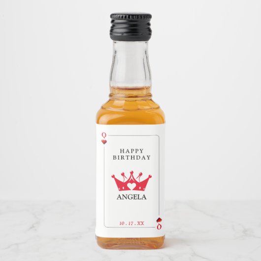 Queen of Hearts Casino Poker Kaart Verjaardag Likeurfles Etiket (Voorkant)