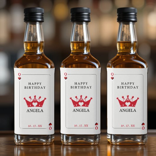 Queen of Hearts Casino Poker Kaart Verjaardag Likeurfles Etiket