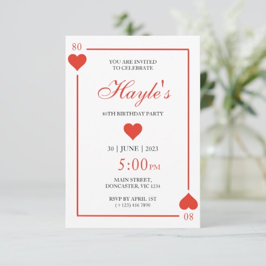 Queen of Hearts Casino Speelkaarten 80ste Verjaard Kaart (Staand voorkant)