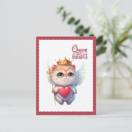 Queen of Hearts Chibi Angel Cat Valentine Feestdagenkaart (Staand voorkant)