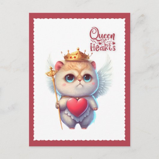 Queen of Hearts Chibi Angel Cat Valentine Feestdagenkaart (Voorkant)