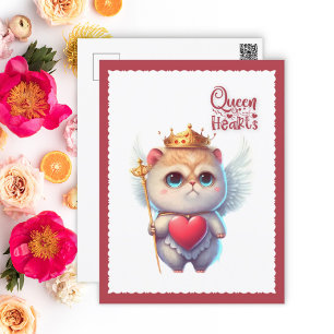 Queen of Hearts Chibi Angel Cat Valentine Feestdagenkaart