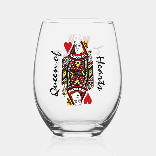 Queen of Hearts Design Stemless wijnglas Wijnglas Zonder Voet (Voorkant)