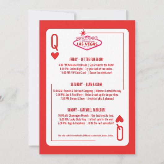 Queen of Hearts Las Vegas Bachelorette Routebeschr Kaart (Achterkant)