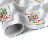 Queen of Hearts On White Satin Fabric Cadeaupapier (Rol Hoek)