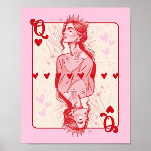 Queen of Hearts Pink Preppy Art Poster (Voorkant)