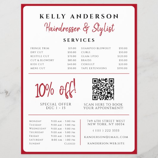 Queen of Hearts Red Photo Services Kapsalon Flyer (Voorkant)