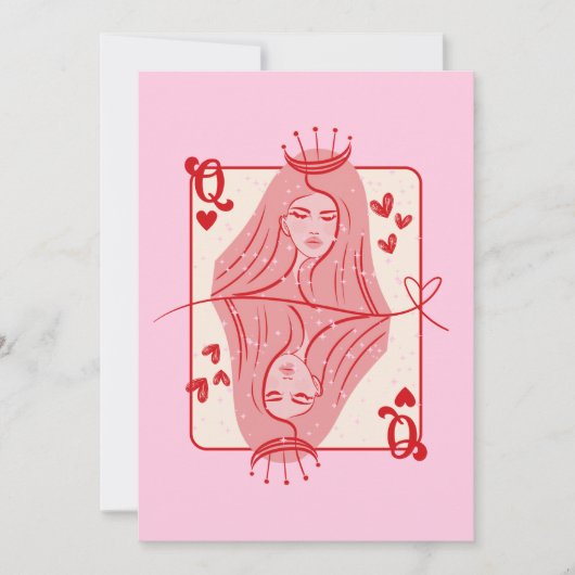 Queen of Hearts: rode en roze preppy kunst Feestdagenkaart (Voorkant)