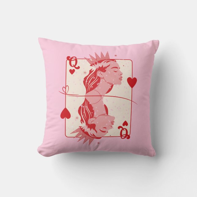 Queen of Hearts: rode en roze preppy kunst Kussen (Voorkant)