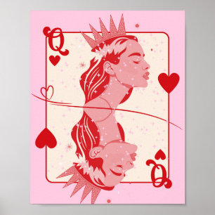 Queen of Hearts: rode en roze preppy kunst Poster