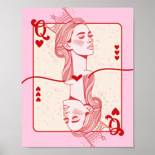 Queen of Hearts: rode en roze preppy kunst Poster